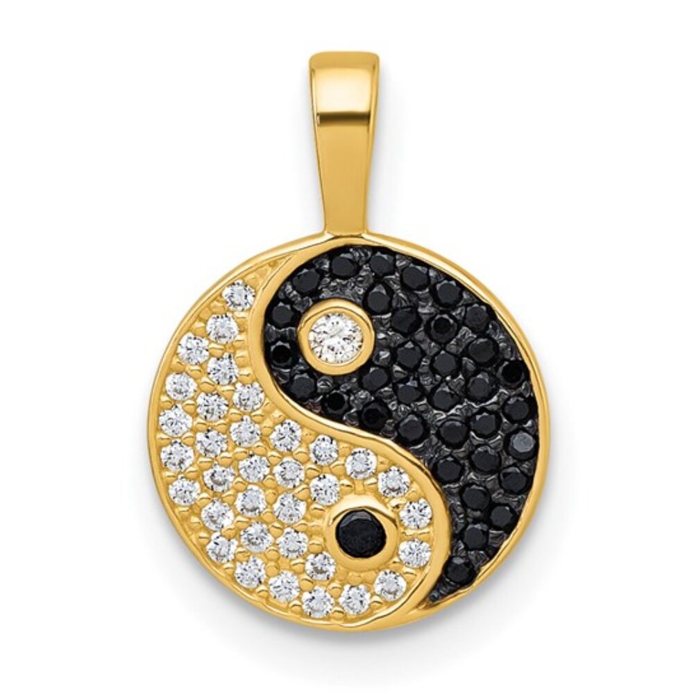 10k Yellow Gold Mini Black and White CZ Yin Yang Charm Pendant